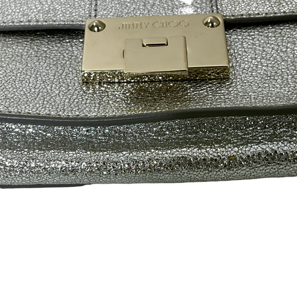 Jimmy Choo Rebel Mini Glitter Silver Leather Cross Body Bag Gold Snap $1,005 - Picture 6 of 11